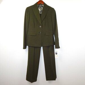 Kasper Pant Suit Women's Size 4 Green Gray Pinstripe Career Office